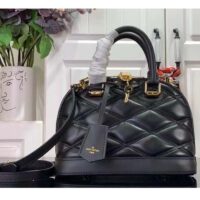 Louis Vuitton LV Women Alma BB Handbag Black Lamb Cowhide Leather (8)