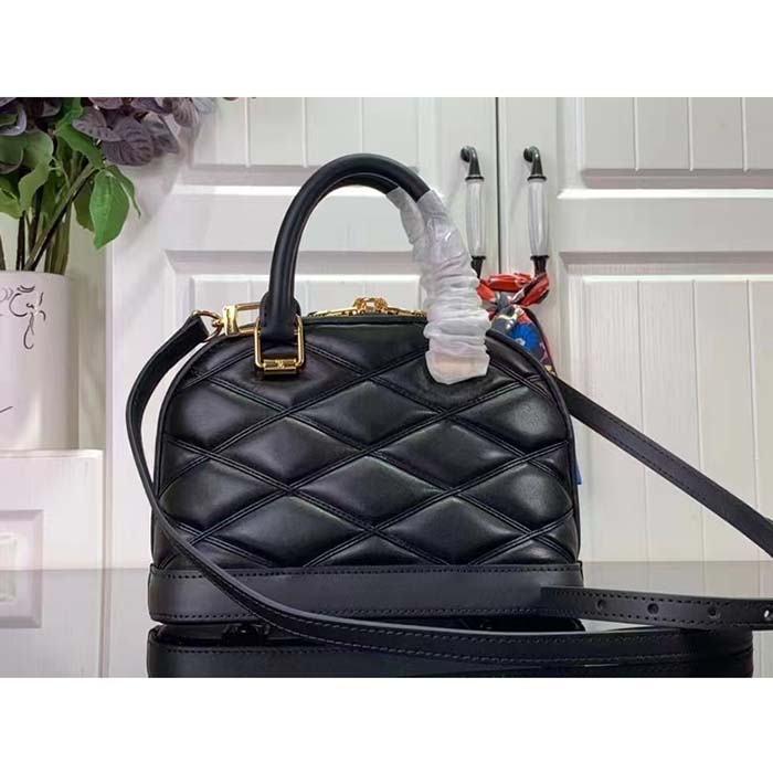 Louis Vuitton LV Women Alma BB Handbag Black Lamb Cowhide Leather (7)