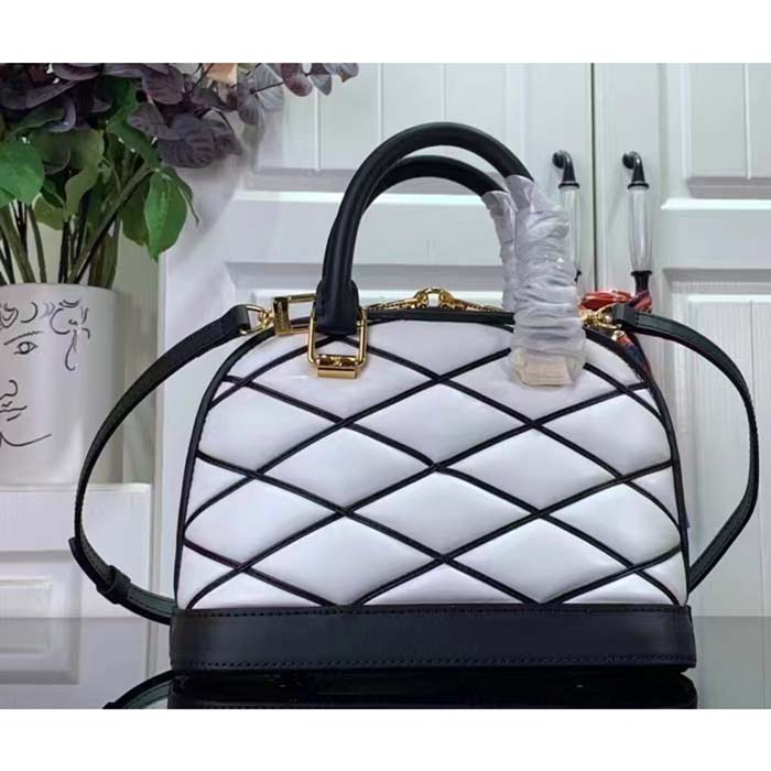 Louis Vuitton LV Women Alma BB Handbag White Black Lamb Cowhide Leather (3)