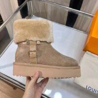 Louis Vuitton LV Women Aspen Platform Ankle Boot Beige Suede Calf Leather Shearling (19)