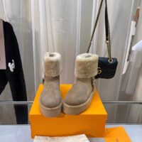 Louis Vuitton LV Women Aspen Platform Ankle Boot Beige Suede Calf Leather Shearling (19)