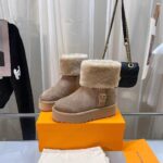 Louis Vuitton LV Women Aspen Platform Ankle Boot Beige Suede Calf Leather Shearling - immagine 3