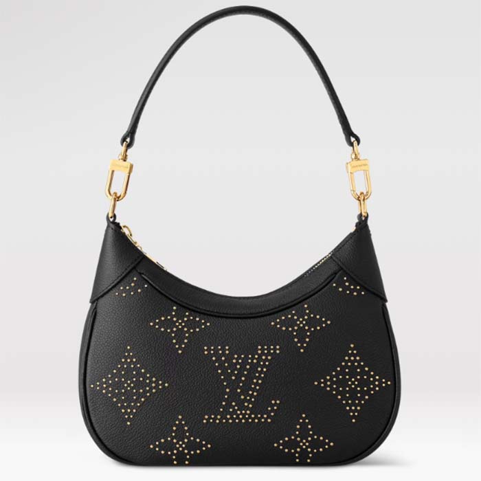 Louis Vuitton LV Women Bagatelle Black Handbag Black Monogram Empreinte Grained Cowhide Leather Studs