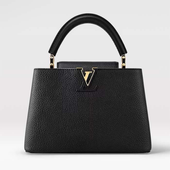Louis Vuitton LV Women Capucines BB Handbag Black Taurillon Cowhide Leather Gold-Color Hardware