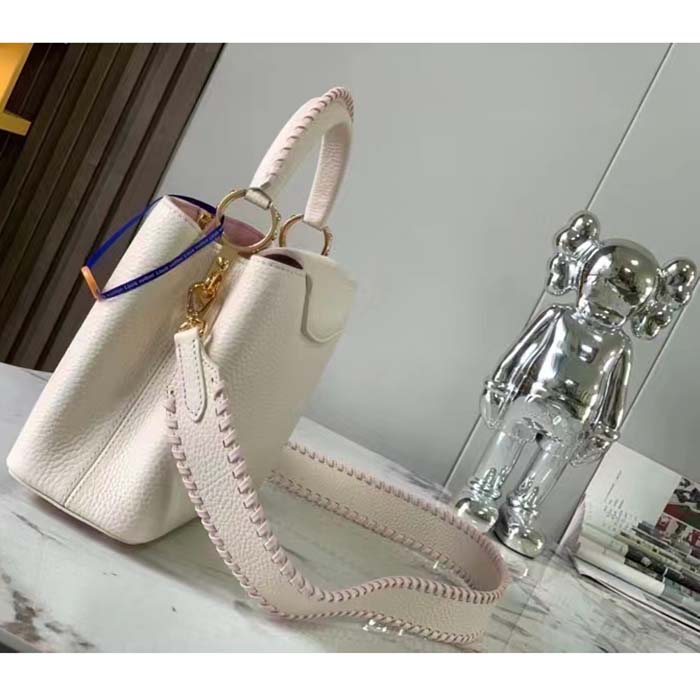 Louis Vuitton LV Women Capucines BB Handbag Cream Beige Pearly Pink Taurillon Cowhide Leather (10)