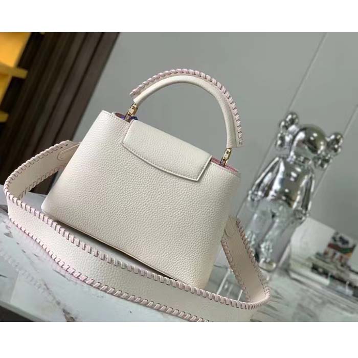 Louis Vuitton LV Women Capucines BB Handbag Cream Beige Pearly Pink Taurillon Cowhide Leather (11)