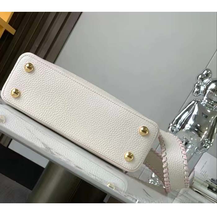 Louis Vuitton LV Women Capucines BB Handbag Cream Beige Pearly Pink Taurillon Cowhide Leather (9)