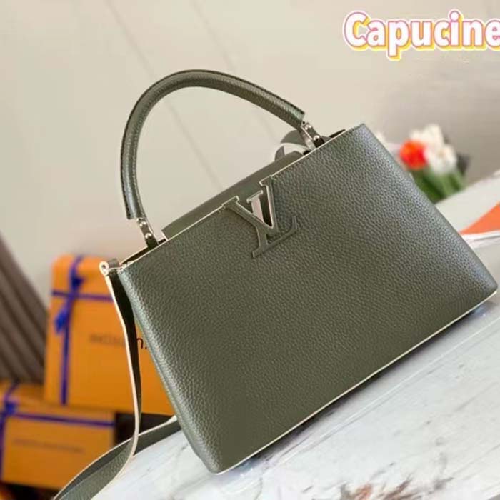 Louis Vuitton LV Women Capucines BB Handbag Kaki Dark Green Taurillon Cowhide Leather (3)
