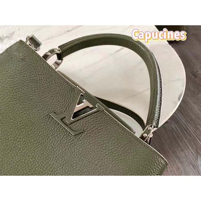 Louis Vuitton LV Women Capucines BB Handbag Kaki Dark Green Taurillon Cowhide Leather (5)
