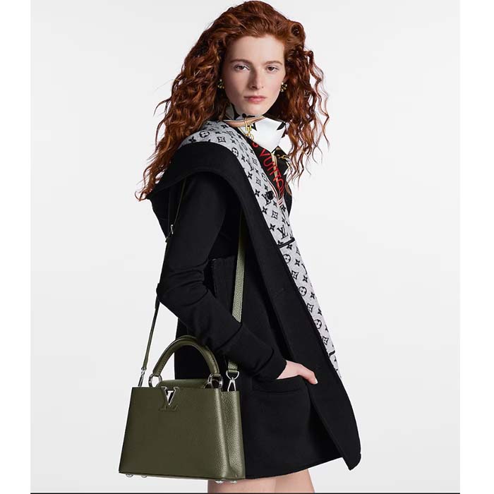 Louis Vuitton LV Women Capucines BB Handbag Kaki Dark Green Taurillon Cowhide Leather (7)