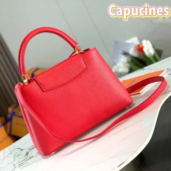 Louis Vuitton LV Women Capucines BB Handbag Scarlet Red Taurillon Cowhide Leather (13)