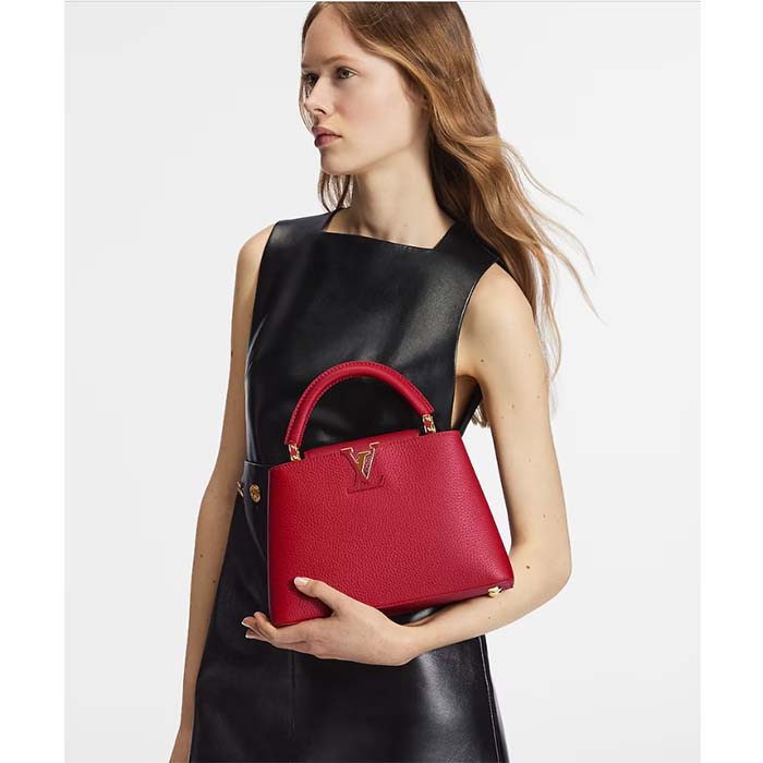 Louis Vuitton LV Women Capucines BB Handbag Scarlet Red Taurillon Cowhide Leather (14)