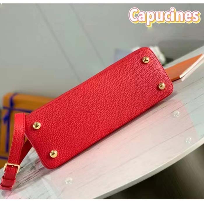Louis Vuitton LV Women Capucines BB Handbag Scarlet Red Taurillon Cowhide Leather (2)