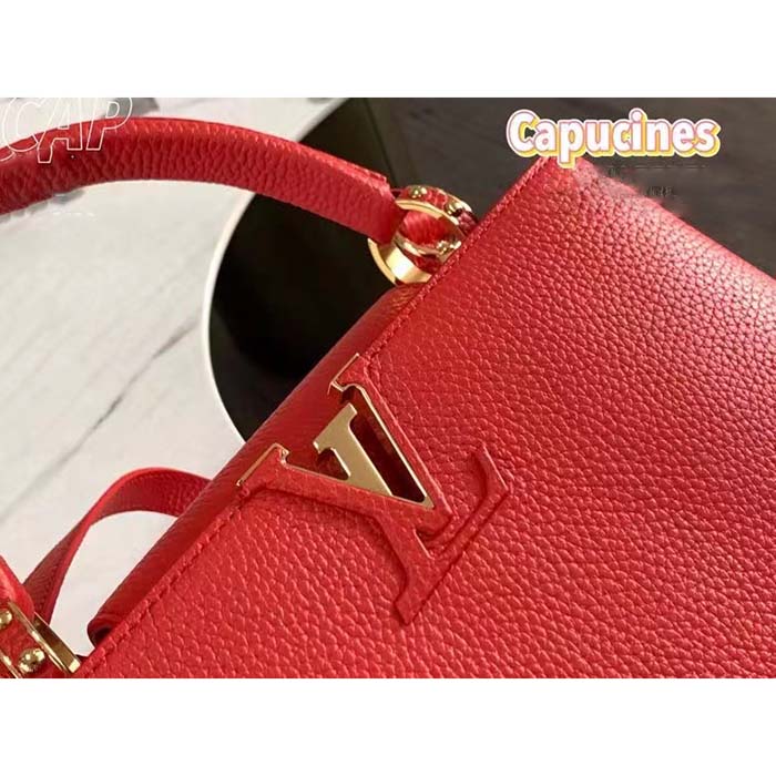 Louis Vuitton LV Women Capucines BB Handbag Scarlet Red Taurillon Cowhide Leather (3)