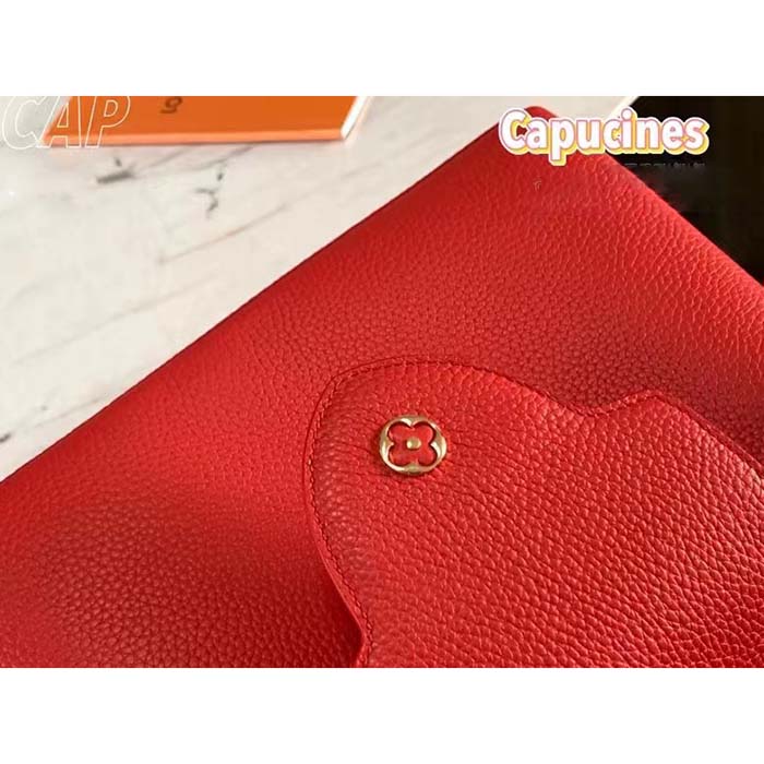 Louis Vuitton LV Women Capucines BB Handbag Scarlet Red Taurillon Cowhide Leather (4)