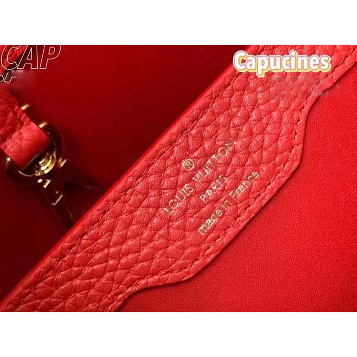 Louis Vuitton LV Women Capucines BB Handbag Scarlet Red Taurillon Cowhide Leather (5)