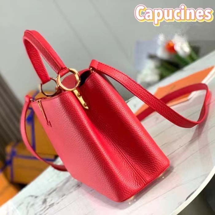 Louis Vuitton LV Women Capucines BB Handbag Scarlet Red Taurillon Cowhide Leather (6)