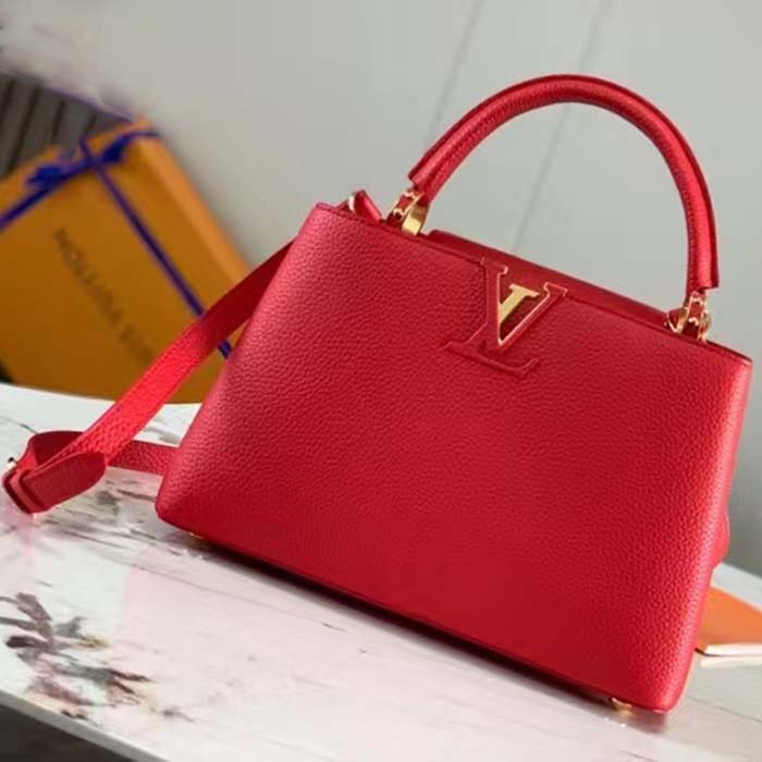 Louis Vuitton LV Women Capucines BB Handbag Scarlet Red Taurillon Cowhide Leather (8)