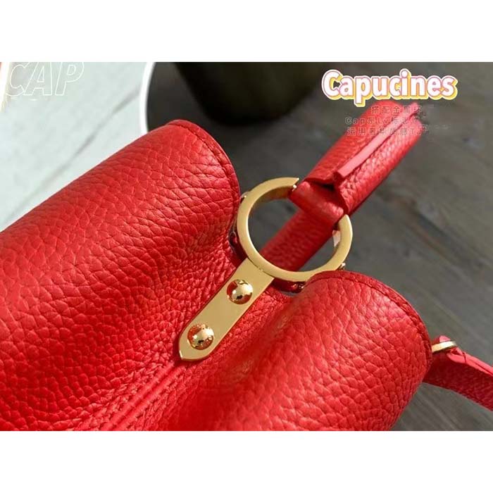 Louis Vuitton LV Women Capucines BB Handbag Scarlet Red Taurillon Cowhide Leather