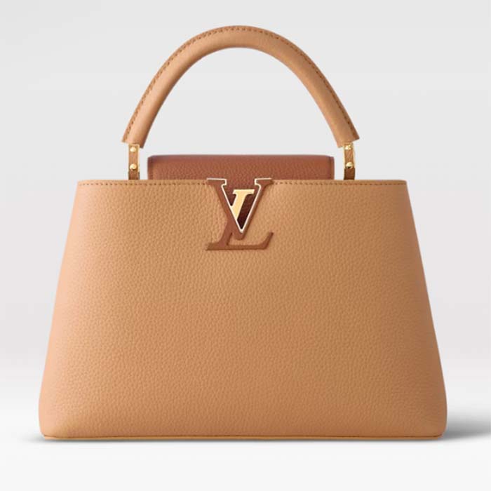 Louis Vuitton LV Women Capucines MM Handbag Arizona Brown Cognac Taurillon Leather
