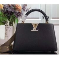 Louis Vuitton LV Women Capucines MM Handbag Black Fusain Cognac Taurillon Cowhide Leather (2)