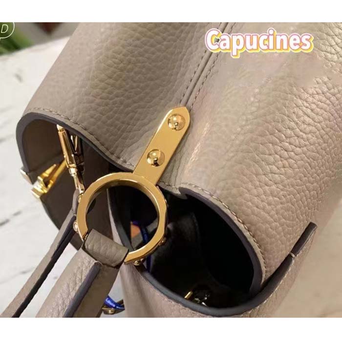 Louis Vuitton LV Women Capucines MM Handbag Galet Gray Taurillon Cowhide Leather (2)