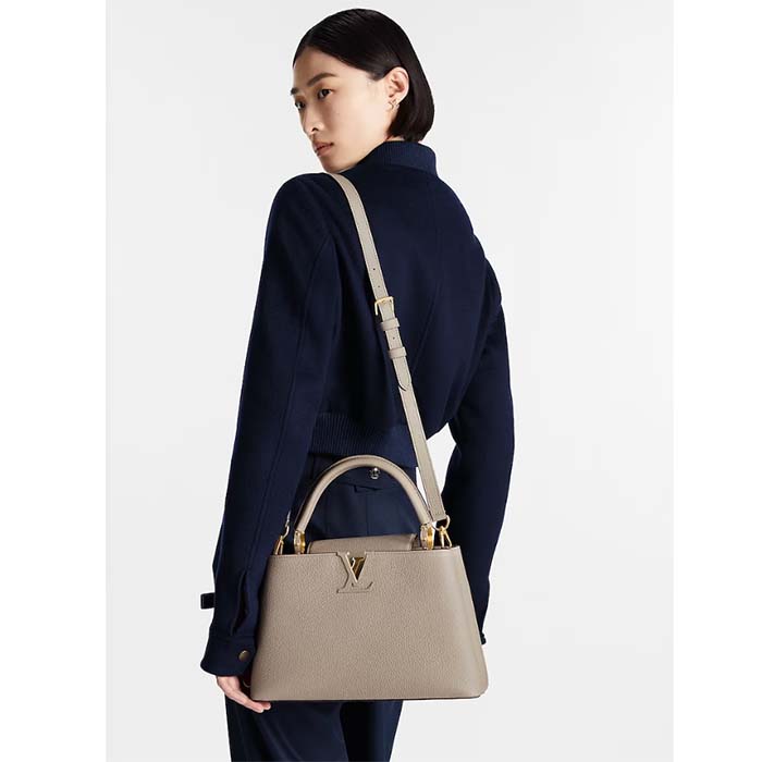 Louis Vuitton LV Women Capucines MM Handbag Galet Gray Taurillon Cowhide Leather (3)