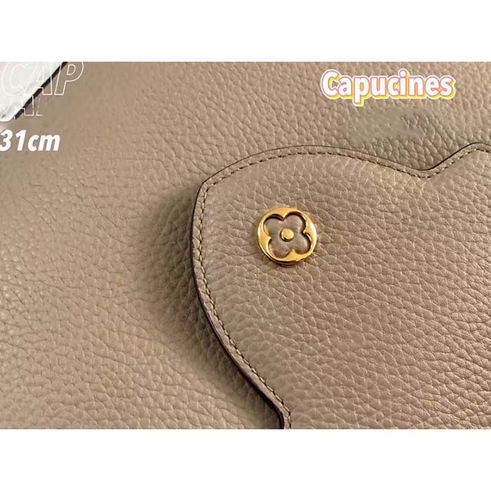 Louis Vuitton LV Women Capucines MM Handbag Galet Gray Taurillon Cowhide Leather (4)