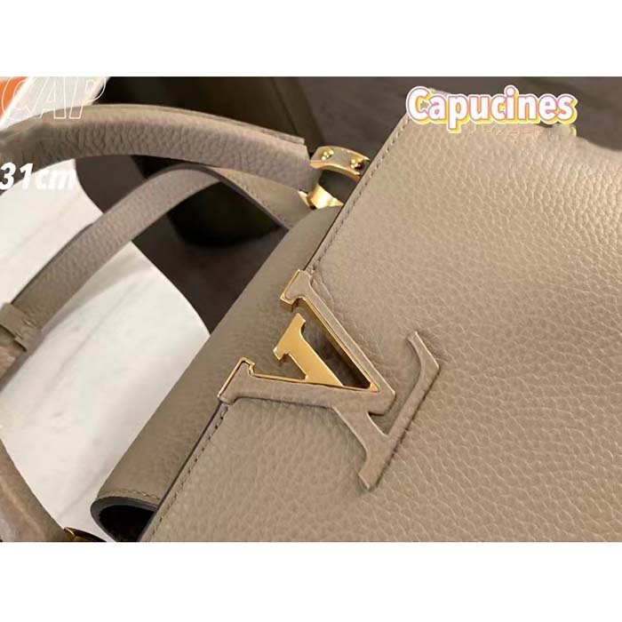 Louis Vuitton LV Women Capucines MM Handbag Galet Gray Taurillon Cowhide Leather (5)