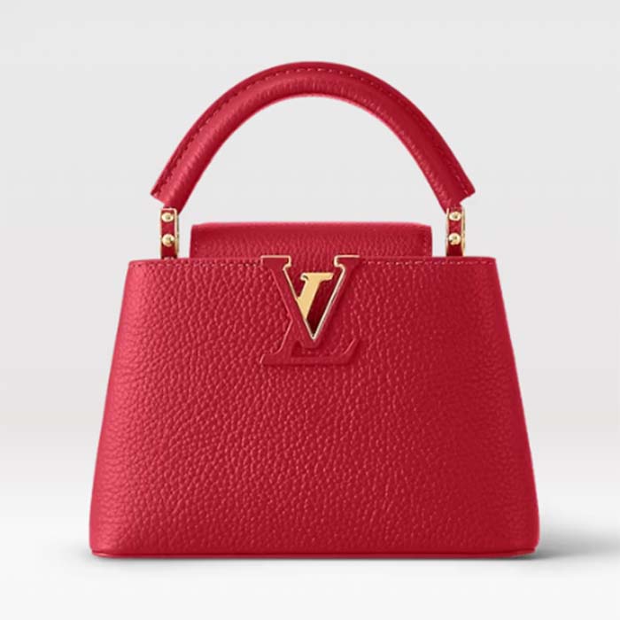 Louis Vuitton LV Women Capucines Mini Handbag Scarlet Red Taurillon Cowhide Leather