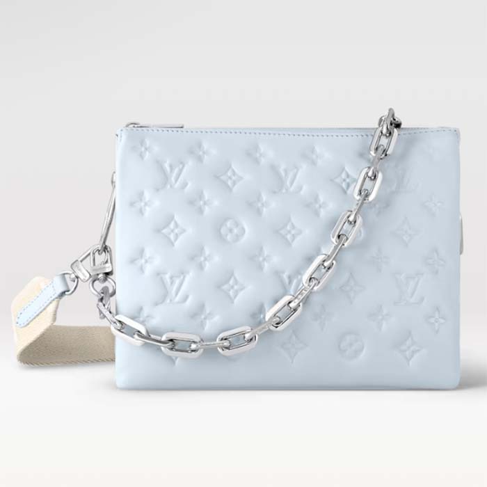 Louis Vuitton LV Women Coussin PM Handbag Ice Blue Lambskin Cowhide Leather