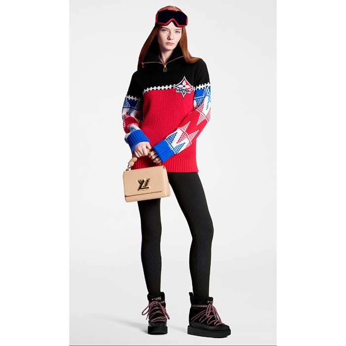Louis Vuitton LV Women LV Tricolor Knit High Neck Pullover Cashmere Bright Red