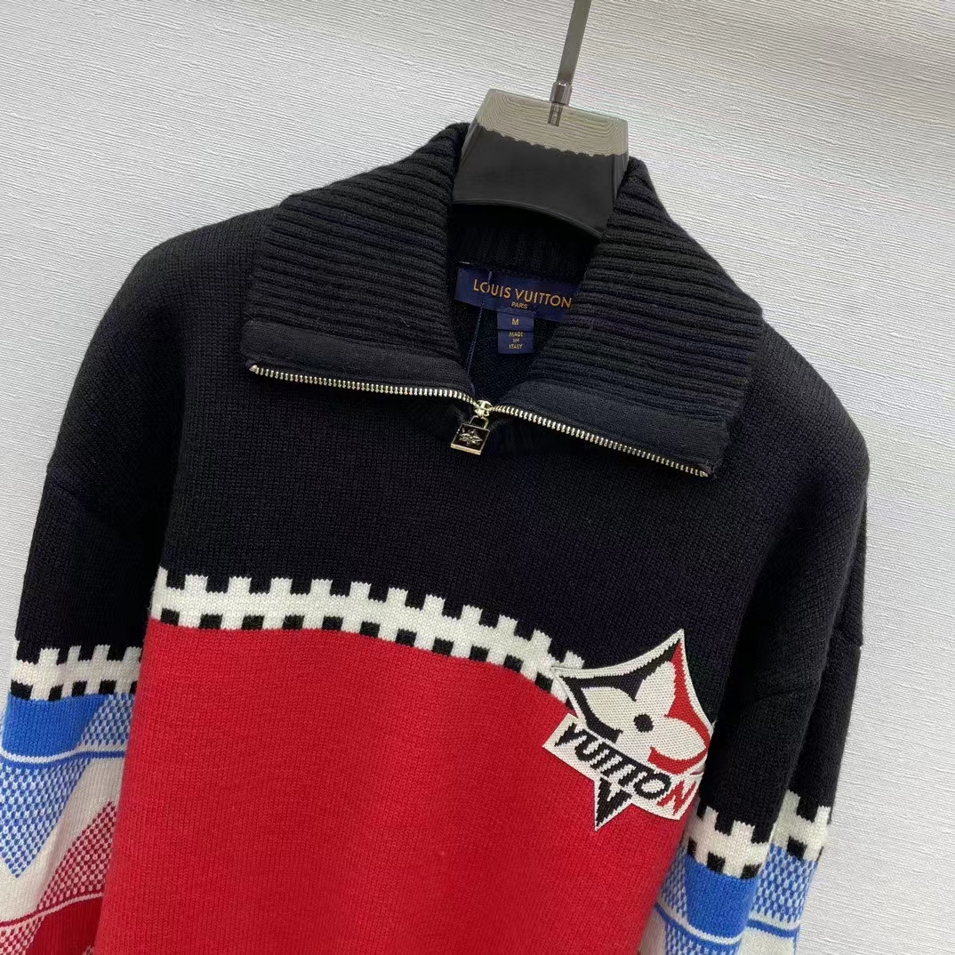 Louis Vuitton LV Women LV Tricolor Knit High Neck Pullover Cashmere Bright Red