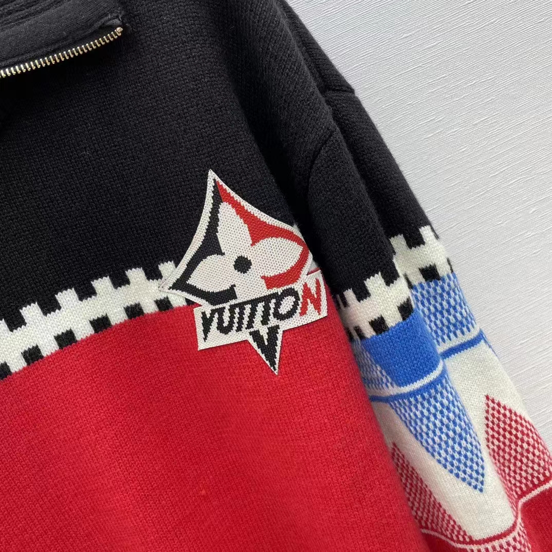 Louis Vuitton LV Women LV Tricolor Knit High Neck Pullover Cashmere Bright Red