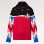 Pull col montant en maille tricolore Louis Vuitton LV Femme LV Cachemire Rouge Vif