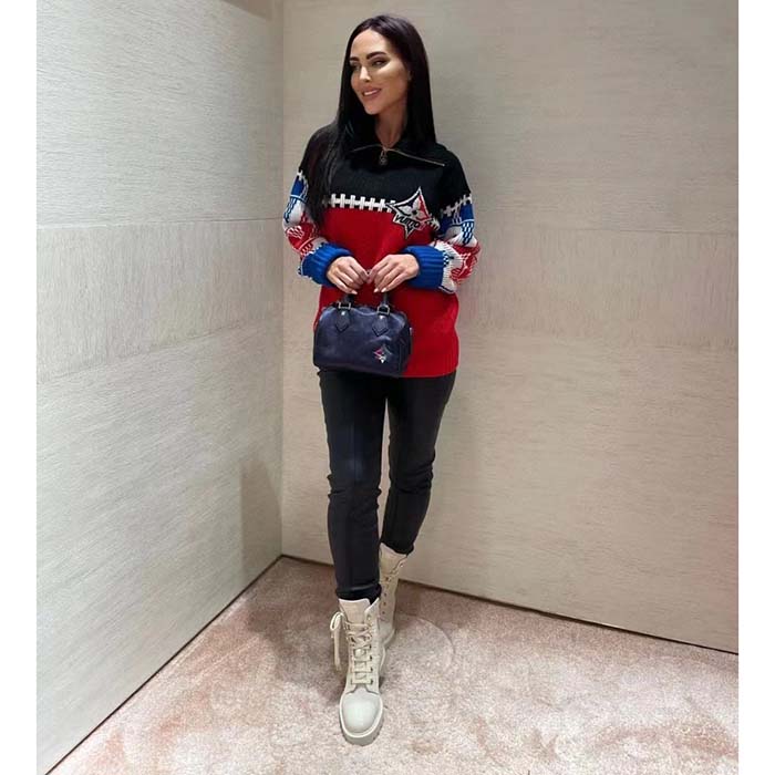 Louis Vuitton LV Women LV Tricolor Knit High Neck Pullover Cashmere Bright Red
