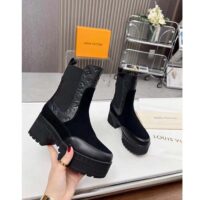 Louis Vuitton LV Women Laureate Platform Chelsea Boot Black Suede Monogram-Debossed Calf Leather (7)
