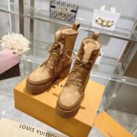 Louis Vuitton LV Women Laureate Platform Desert Boot Beige Monogram Wool Leather Laces Treaded Rubber (3)