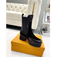 Louis Vuitton LV Women Laureate Platform Desert Boot Black Suede Monogram-Debossed Calf Leather (6)