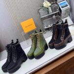 Louis Vuitton LV Women Laureate Platform Desert Boot Khaki Green Textile Leather Laces Treaded Rubber - Image 12