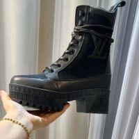 Louis Vuitton LV Women Laureate Platform Desert Boot Black Textile Leather Laces Treaded Rubber (5)