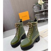 Louis Vuitton LV Women Laureate Platform Desert Boot Khaki Green Textile Leather Laces Treaded Rubber (2)