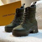 Louis Vuitton LV Women Laureate Platform Desert Boot Khaki Green Textile Leather Laces Treaded Rubber - Image 4