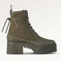 Louis Vuitton LV Women Laureate Platform Desert Boot Khaki Green Textile Leather Laces Treaded Rubber (2)