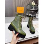 Louis Vuitton LV Women Laureate Platform Desert Boot Khaki Green Textile Leather Laces Treaded Rubber - Image 8
