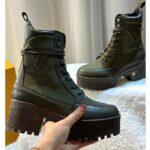 Louis Vuitton LV Women Laureate Platform Desert Boot Khaki Green Textile Leather Laces Treaded Rubber - Image 3