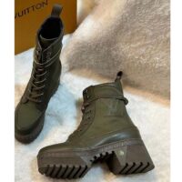 Louis Vuitton LV Women Laureate Platform Desert Boot Khaki Green Textile Leather Laces Treaded Rubber (2)