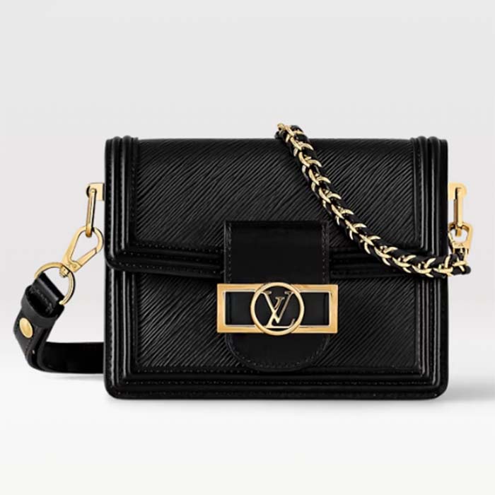 Louis Vuitton LV Women Mini Dauphine Handbag Black Epi Grained Cowhide Leather Microfiber Lining