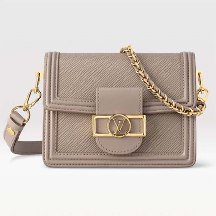 Louis Vuitton LV Women Mini Dauphine Handbag Poivre Brown Epi Grained Cowhide Leather