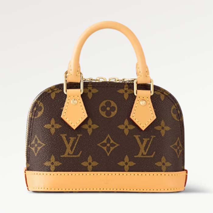 Louis Vuitton LV Women Nano Alma Handbag Monogram Coated Canvas Natural Cowhide Leather